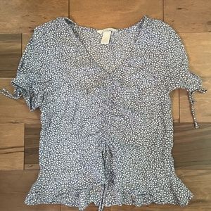 Ruffled and Cinched V neck Blouse